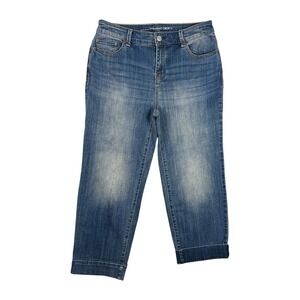 Chicos Platinum Size 0 US 4 Straight Leg Crop Jean Cotton Stretch Med Wash Blue